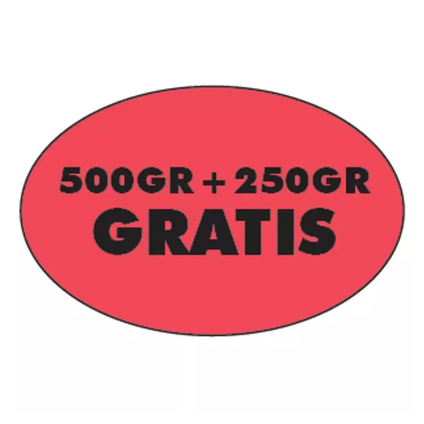 Autocollant 500g+250g gratuit 26x40mm ovale fluo rouge