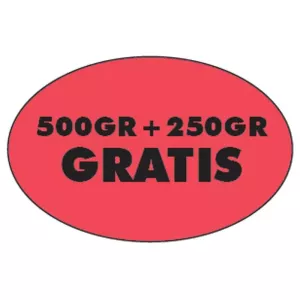 Autocollant 500g+250g gratuit 26x40mm ovale fluo rouge