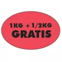 Autocollant 1kg + 0,5kg gratuit 26x40mm ovale fluo rouge