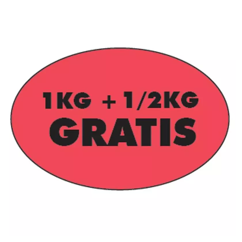 Autocollant 1kg + 0,5kg gratuit 26x40mm ovale fluo rouge