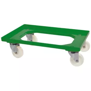 Chariot cadre pour bac 40x60cm vert 4 roues pivotantes et fourche inox