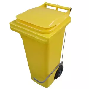 Poubelle 240L avec pedale inox jaune 580x725x1080mm