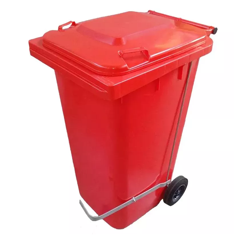 Poubelle 240L avec pedale inox rouge 580x725x1080mm