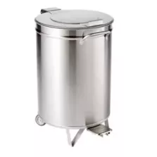 Poubelle pedale 90L inox diametre 450xh685mm sur rouleaux