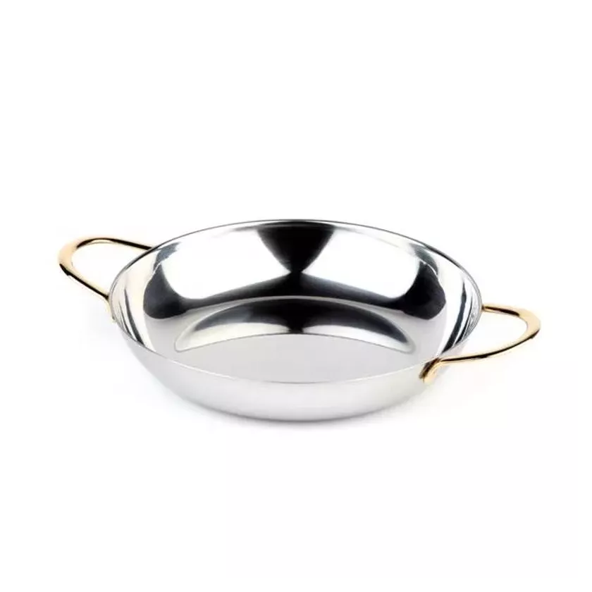 Poele a servir 28cm inox poignees plaquees or