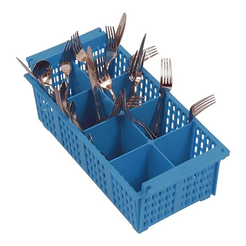 Panier a couverts 8 compartiments synthetique 43x21x15,5cm bleu