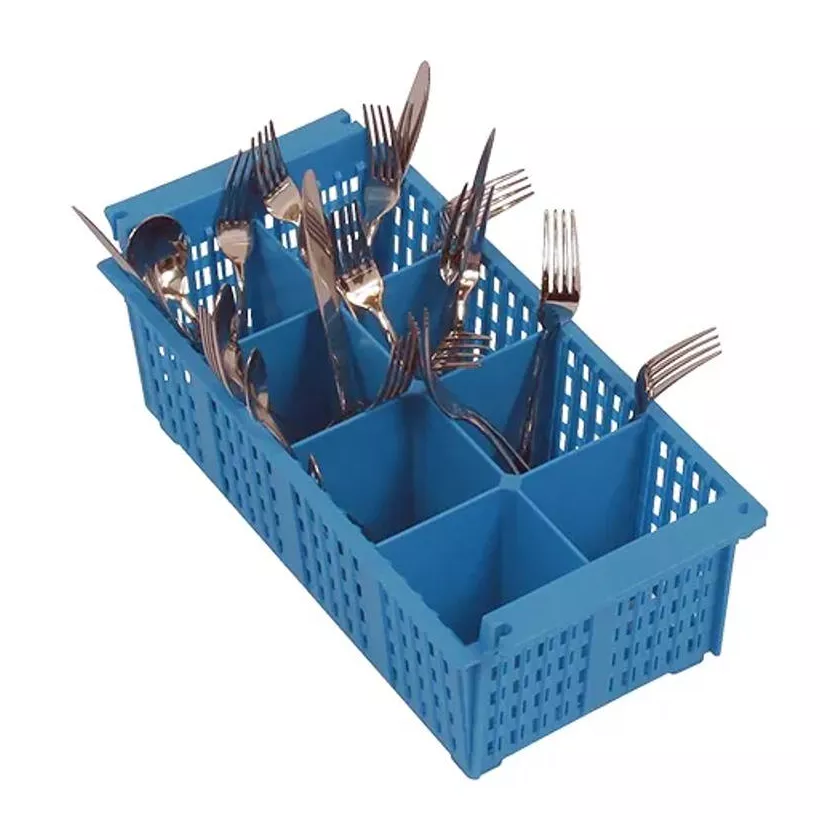 Panier a couverts 8 compartiments synthetique 43x21x15,5cm bleu