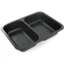 Barquette PP noire 3 compartiments 350/225/170ml 227x178x32mm (carton 216)