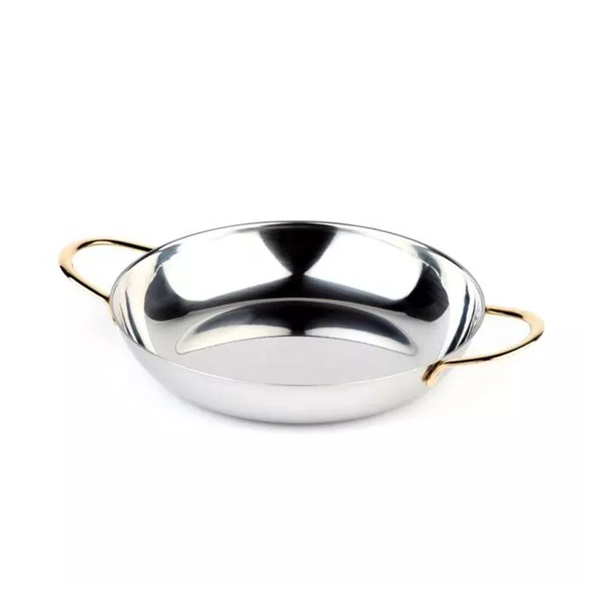 Poele a servir 28cm inox poignees plaquees or