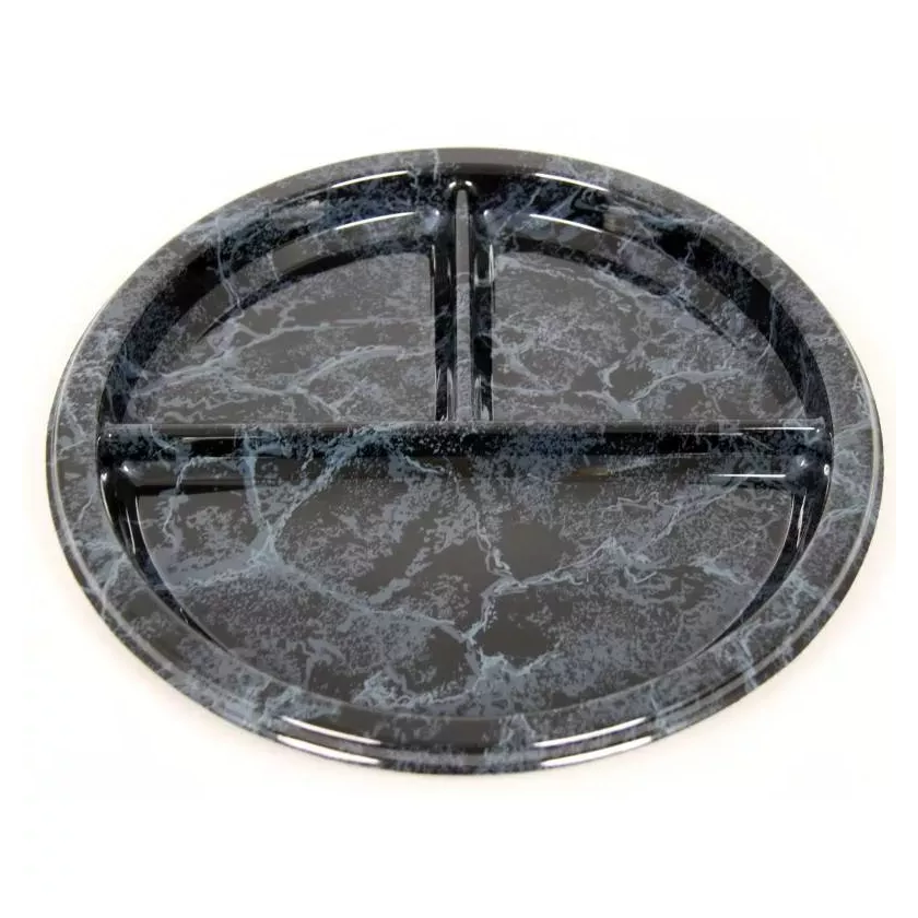 Plat PET rond 3 compartiments 26cm marbre (par 250)