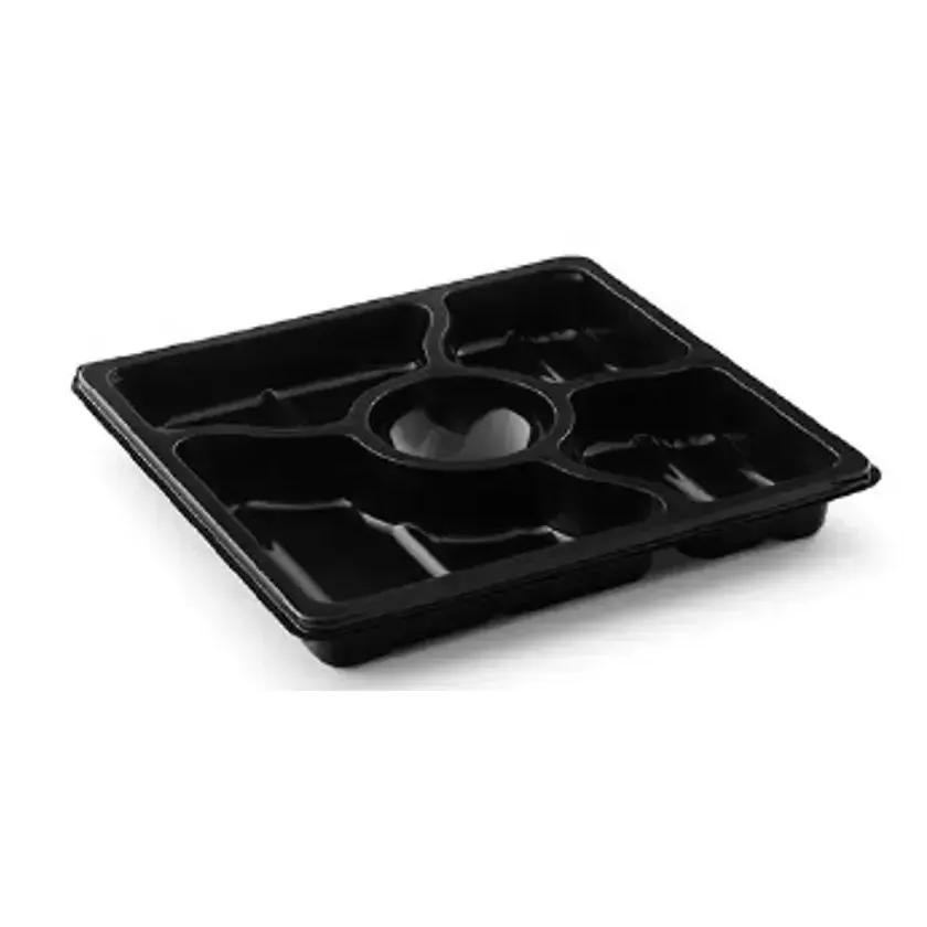 Ravier RPET carré noir 250 × 250 × 33 mm 5 compartiments (par 120)