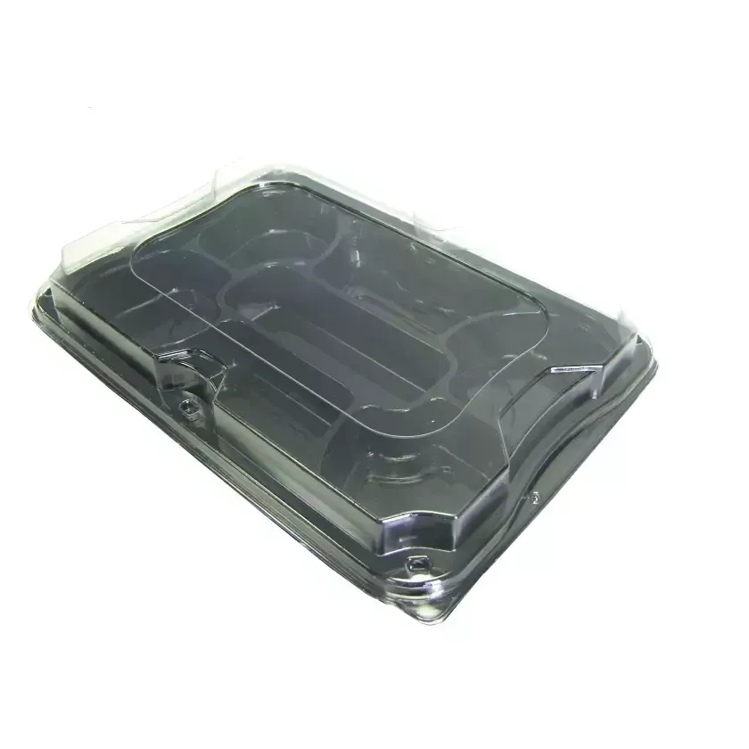 Plateau PET 24,5 × 35cm avec couvercle clip 7 compartiments noir/transp (par 25)