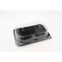 Plateau PET 24 × 17cm avec couvercle clip noir/transp (par 25)