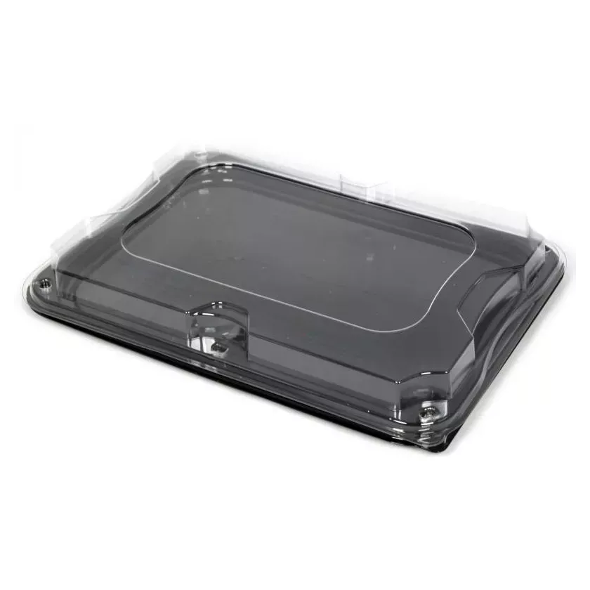 Plateau PET 35 × 24cm avec couvercle clip noir/transp (par 25)