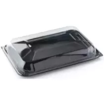 Plateau PET 46 × 30cm avec couvercle clip noir/transp (par 25)