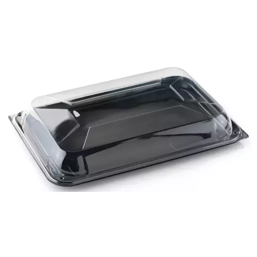 Plateau PET 46 × 30cm avec couvercle clip noir/transp (par 25)