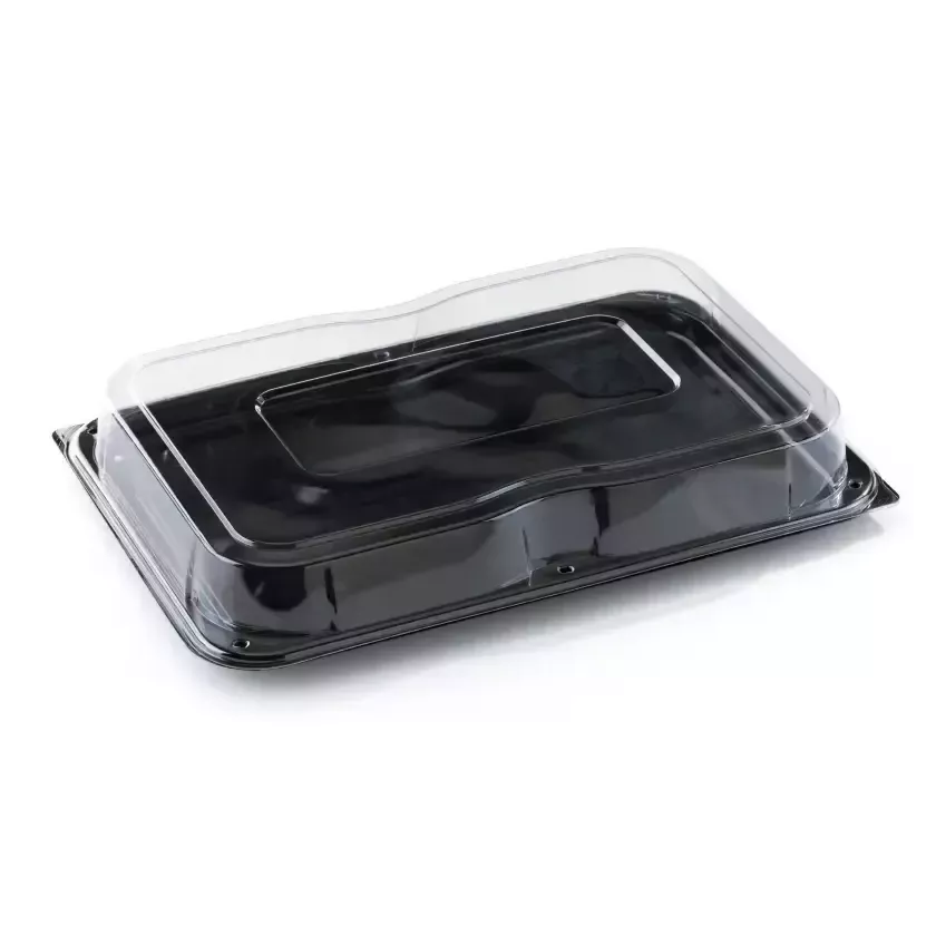 Plateau PET 55 × 37cm avec couvercle clip noir/transp (par 25)