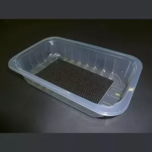 PP tray 230x145x40mm transp E - cr - fl + f.buvard noir (carton de 672 pièces)