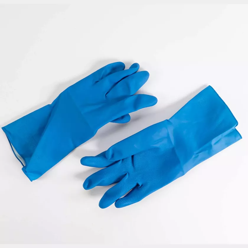 Gant menage + epluchage latex - bleu - taille 8 - a/structure