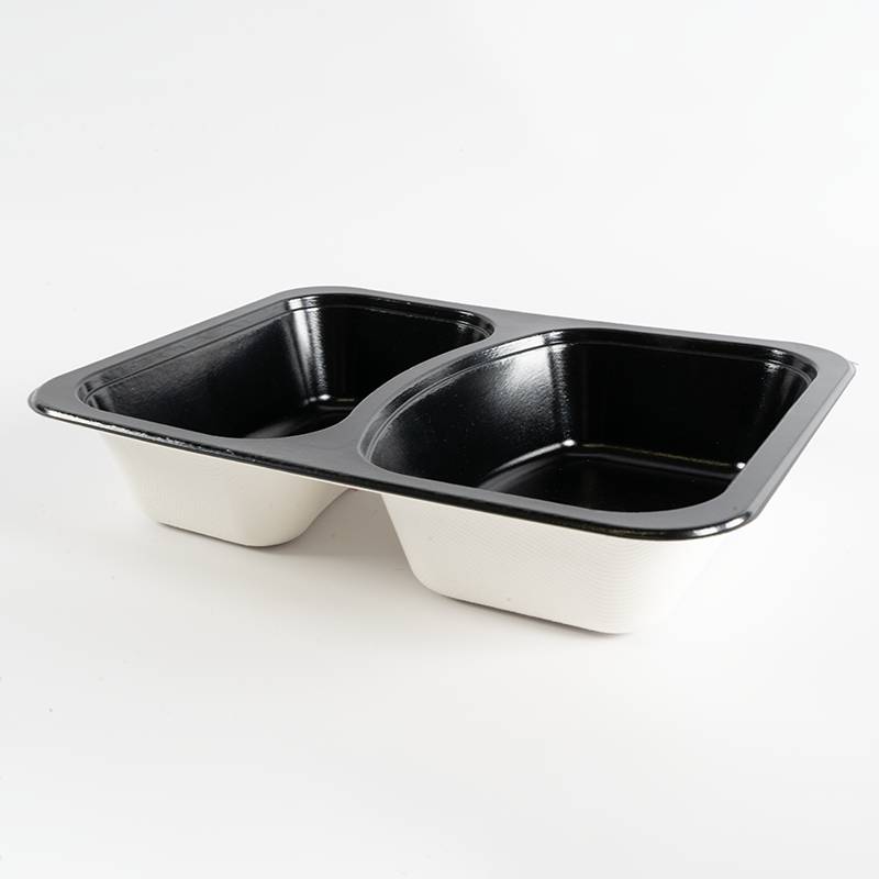 Barquette papier/PET noire 2 compartiments 227x178x44mm